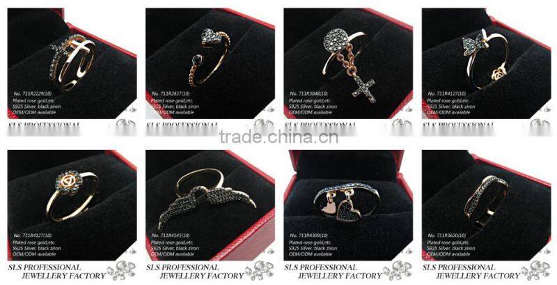 New product 2016 China jewelry wholesale Eiffel Tower ring black CZ 925 silver jewellery micro setting ring for girls