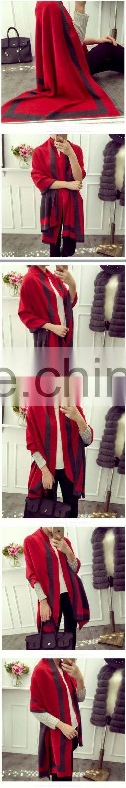 Fashionable Popular STARS LOVES Frame Style with Fringes Double-side Double-color Acrylic Wool Pashmina Scarf for Lady