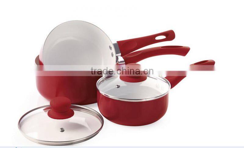 6pcs Red Aluminum Non-stick Pressed Ceramic Coating Induction Bottom Cookware Set Saucepan Fry Pan Stock Pot Cooking Pot