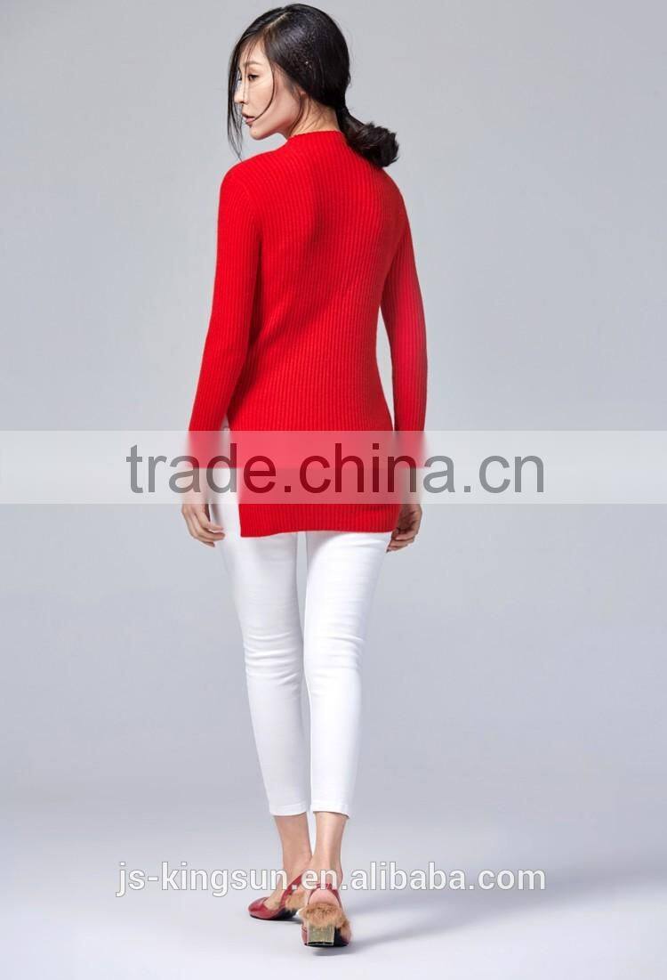 JS-11015B one slit pure color high neck latest design sweater women
