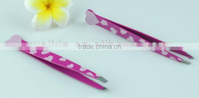 Facy Heart Print Cosmetic Tweezers Slant Tip