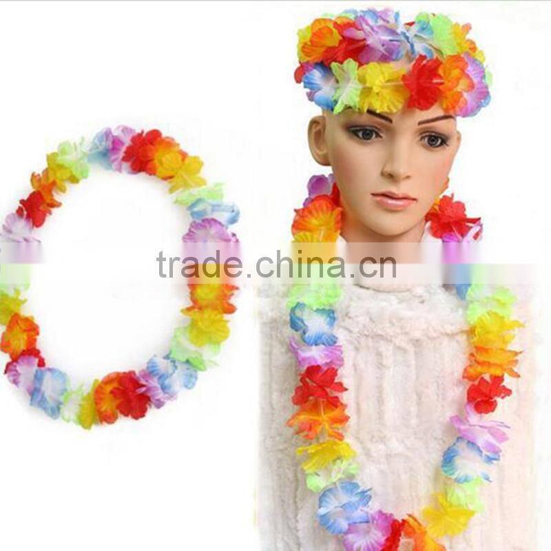 Hawaiian Leis Set Flower Garland Necklace + Headband + Bracelet Wristband Hula Party Lady Men Dance Fancy Dress Garland