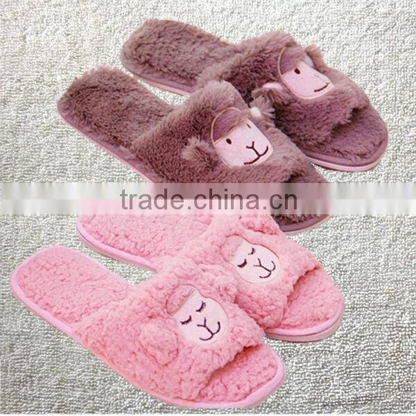 Hot-selling three-color roll plush bow women's winter home indoor slippers soft outsole cotton-padded slippers