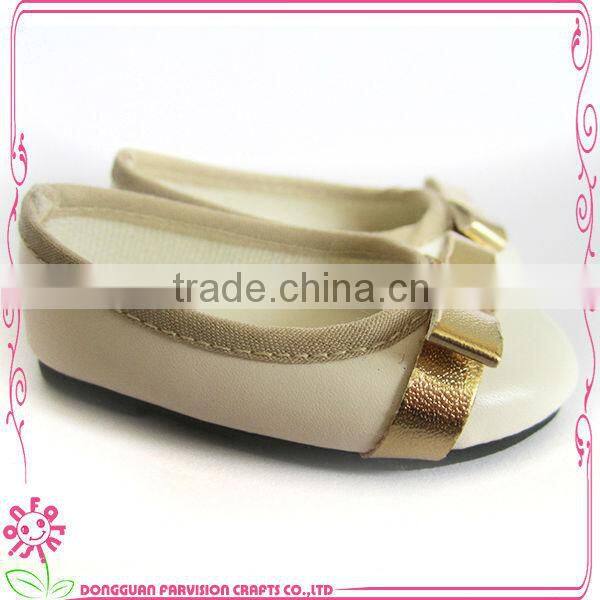 Golden pu shoes for dolls oem 15" doll shoes for dolls mini doll shoes