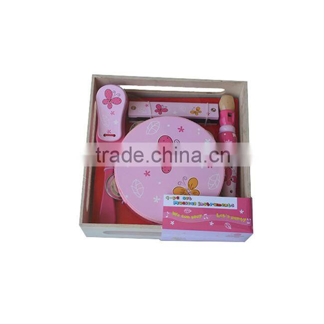 Wood toy music instruments set wholesale,wood mini tambourine