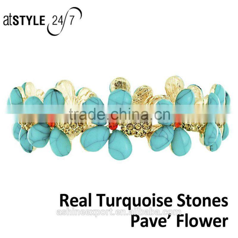 Simple Fashion Chunky lovely gold alloy resin and crystal big flower bracelet Elastic cord rope chain bracelet--2 colors