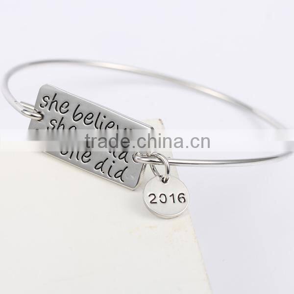 Custom logo engraved bangle bracelets with charms