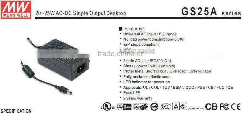 Meanwell ac-dc switch power supply/20~25W AC-DC Single Output Desktop/switching power supply transformer