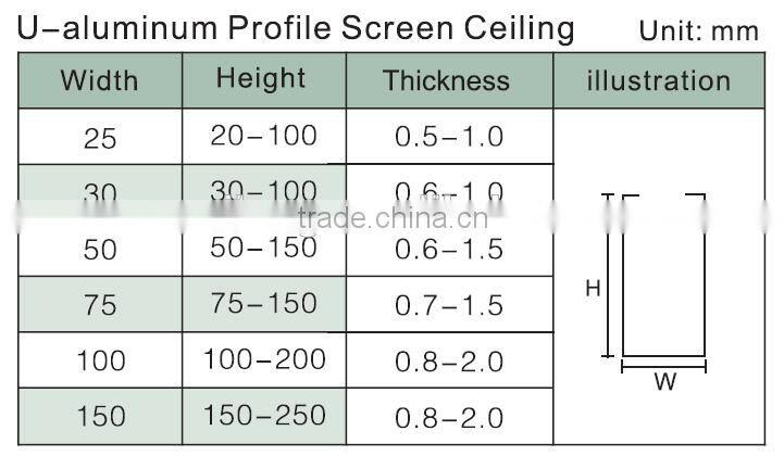 Good Evenness Wood Grain Surface Aluminum Ceiling Tiles U Aluminum Screen Ceiling