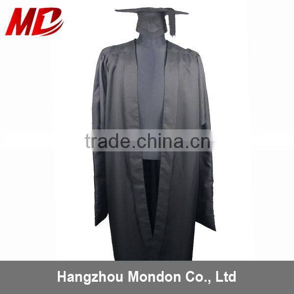UK/AUS Style Black Graduation Gown with Cap for Master Students