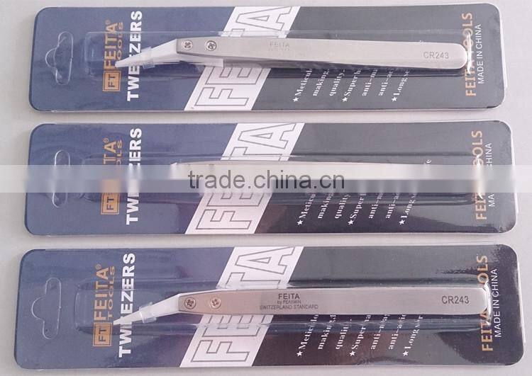 CR243 Stainless Steel Curved Ceramic Tip Tweezers for E-Cigarettes