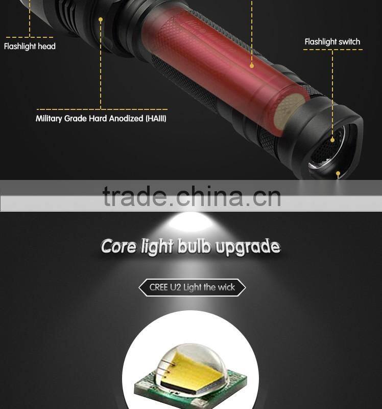 Excellent factory directly xml u2 18650 rechargeable battery torch flashlight