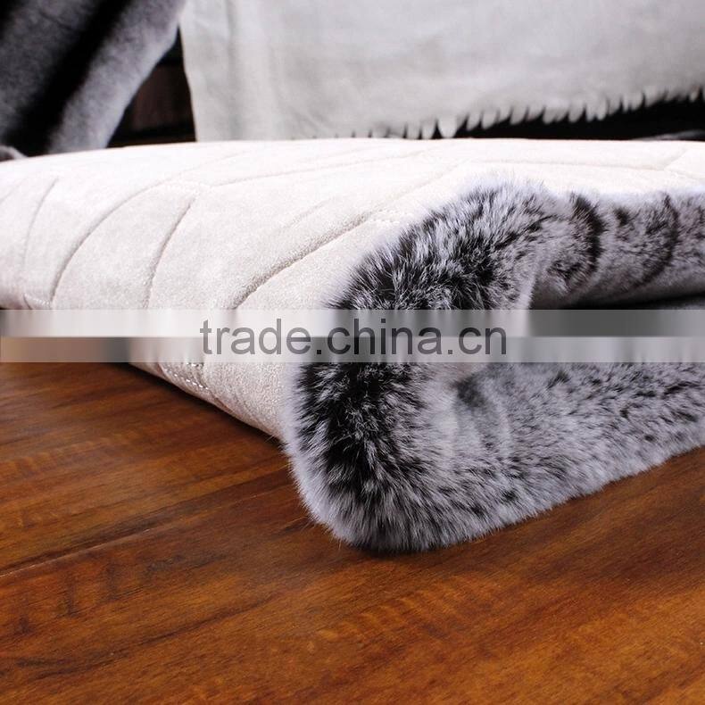 2016 Classic Design Chinchilla Rex Rabbit Fur Carpet Striped Fur Sofa Blanket Home Luxury Sheet