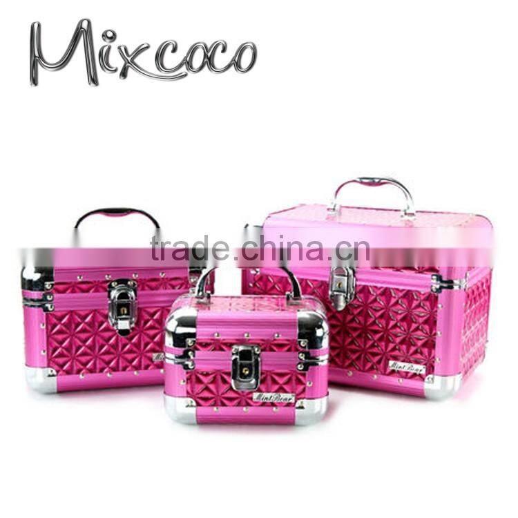 2016 Newest aluminum makeup box for cosmetic packaging,cosmetics box with mirror inside