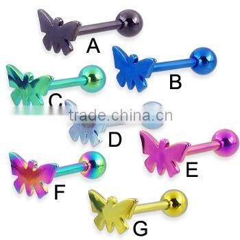Titanium anodized Butterfly Tongue Ring Body Piercing Jewelry