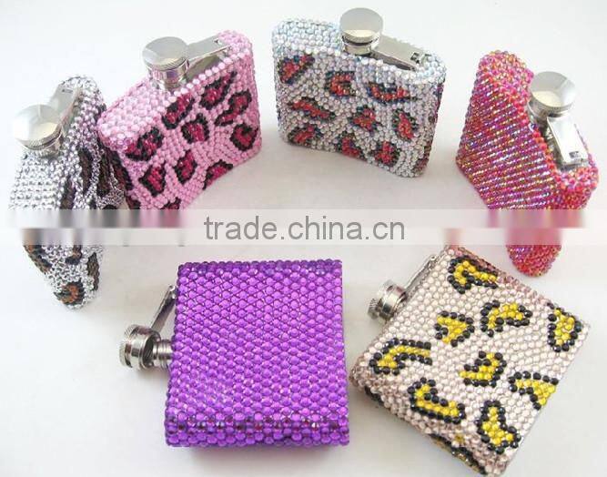 Whiskey Pocket Stainless steel Hip Flask With Rhinestone