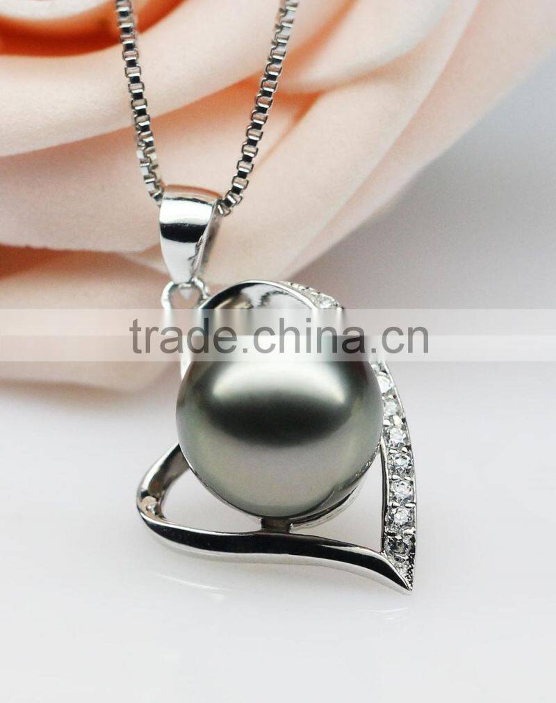 10-11mm perfect round black color heart shape tahiti pearl pendant