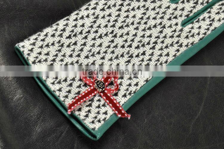 Concise bowknot check pattern colorful sheepskin leather gloves for female SL-EW104