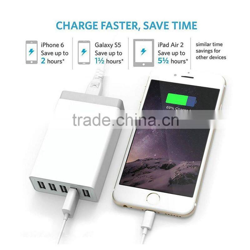 phone charger factory 5v 8a 40w 5 port usb charger with US cable