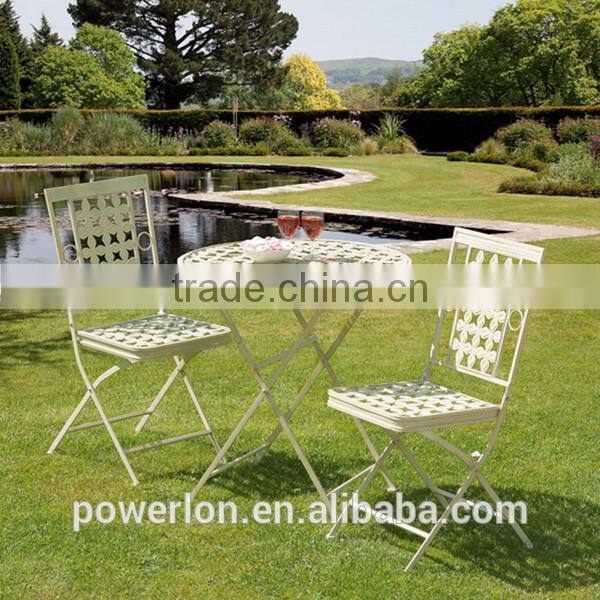 Vintage Cream color brush burgandy wrought iron bistro set