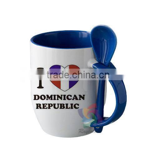 Drinkware 12oz promotion red mug with spoon on handle, coffee printing mug
