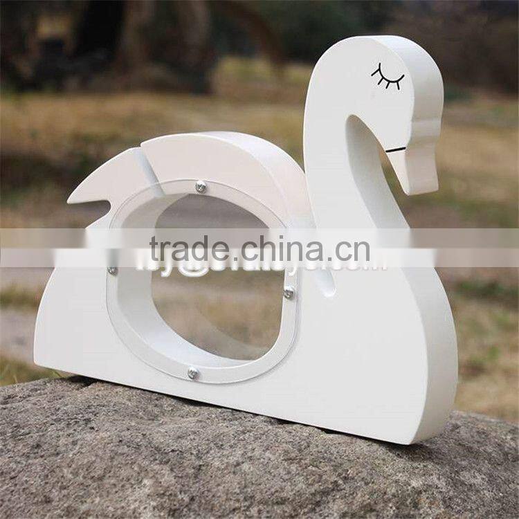 New design cute white swan shape wooden baby piggy banks W02A256