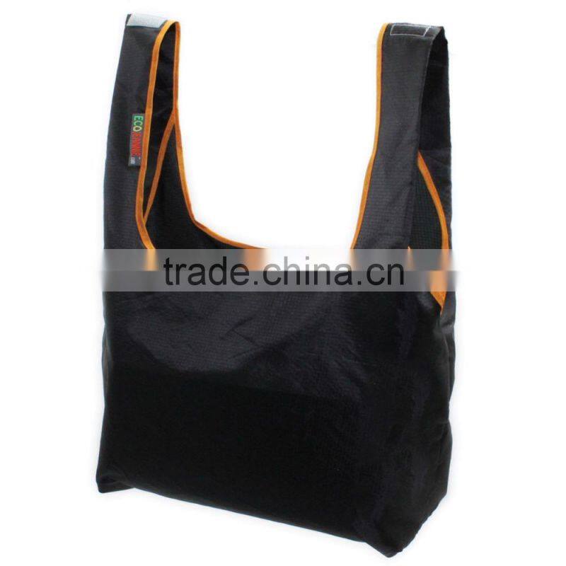 NEW Eco Friendly Ripstop Nylon Foldable Reusable Bag Grocery Shopping Tote Bag with velcro on the top of the handles
