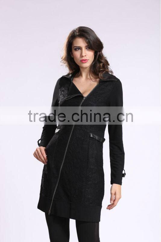 2014 New Fashion Ladies' Long Coat Asymmetrical Zipper Design Women Winter Overcoat