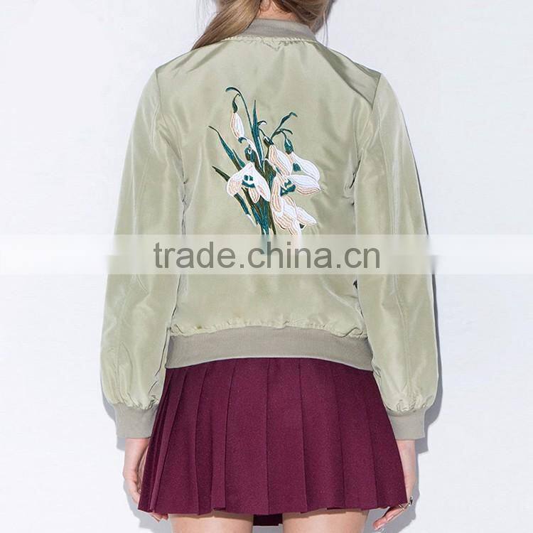 HAODUOYI Women Autumn Army Green Flower Embroidery Back Jacket for Wholesale
