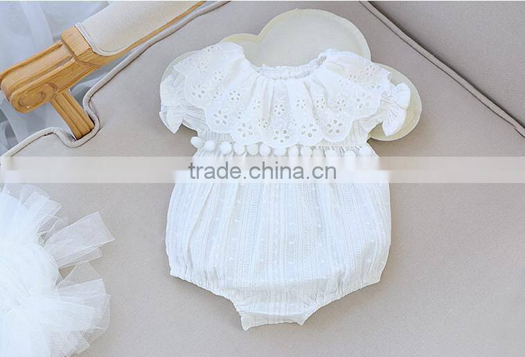 2017 Fall Baby Clothes Romper Girl For Baby Plain Pom Pom Romper