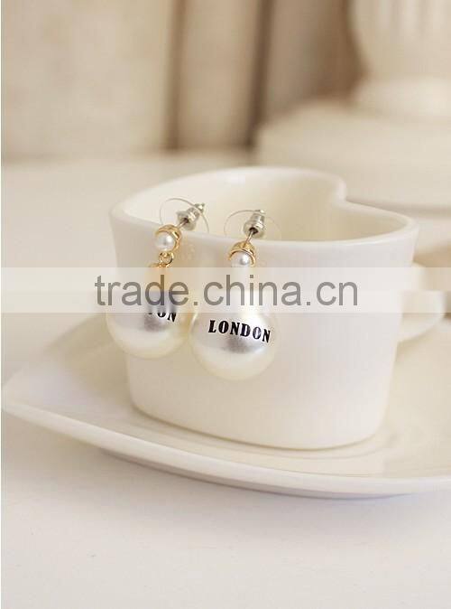 personalized letter/words stamped pearl dangle earrings, custom logo stamped pearl dangle earring jewelry, best promotional gift