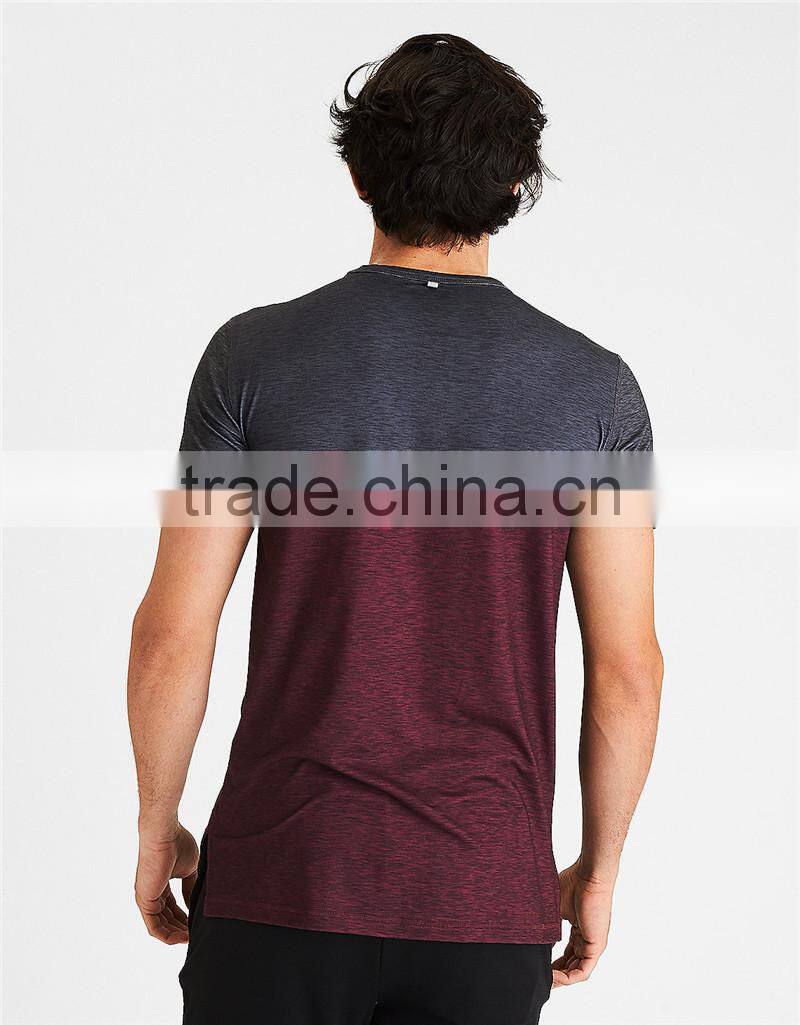 MGOO Hot Sale Color Block Dri-fit T-shirts Stretch Cotton Mens Short Sleeve Gym T Shirt