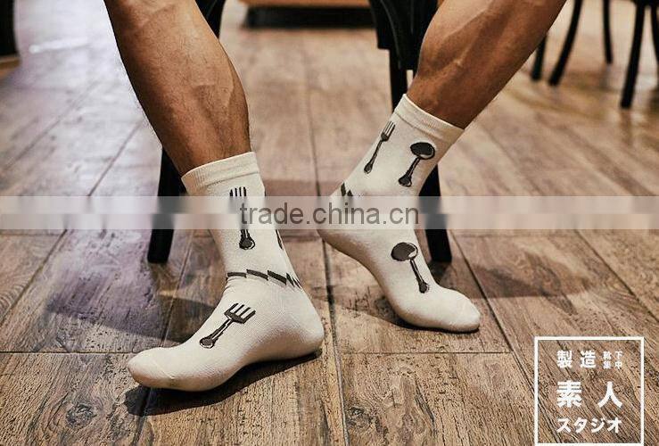 Fork and spoon the tidal sections for men and women socks cotton in tube socks wholesale EML-9-2031