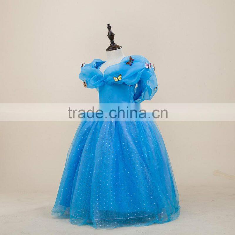 2016 wholesale princess kids clothes girl dress with butterfly for special Occasion