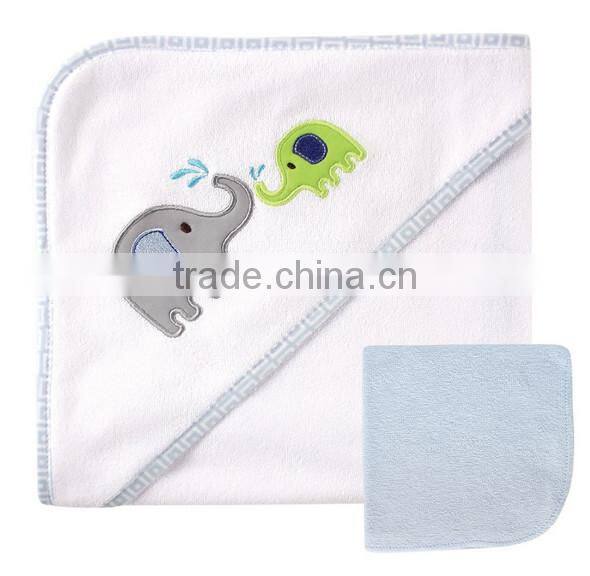 Trade assurance applique cotton terry swaddle baby blanket with embroider-elephant