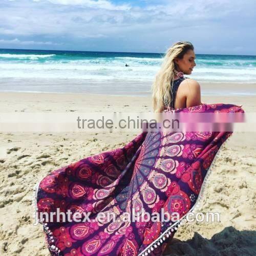 100% cotton custom reactive printing round towel beach