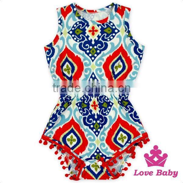 2LLY-090 Lovebaby punjabi suits online printed pattern sleeveless pom pom romper