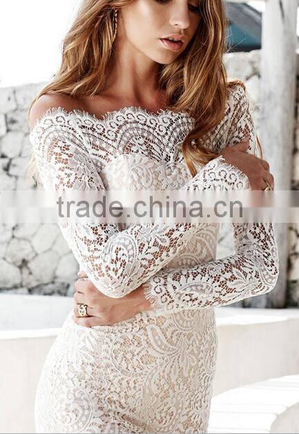 Runwaylover EY2192D Ladies Off-Shoulder Sexy Lace Bandage Dress