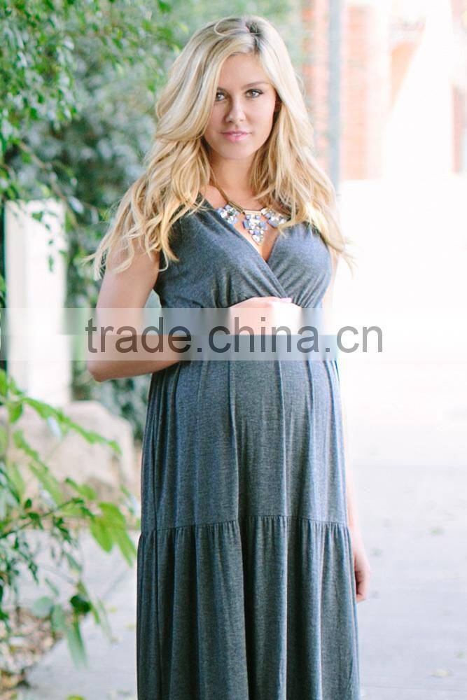 CHARCOAL BOHEMIAN MATERNITY/NURSING MAXI DRESS