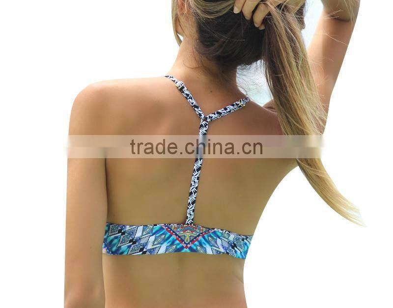 Polyester Bikini flexible backless two piece hollow padded printed patchwork Sold By Set