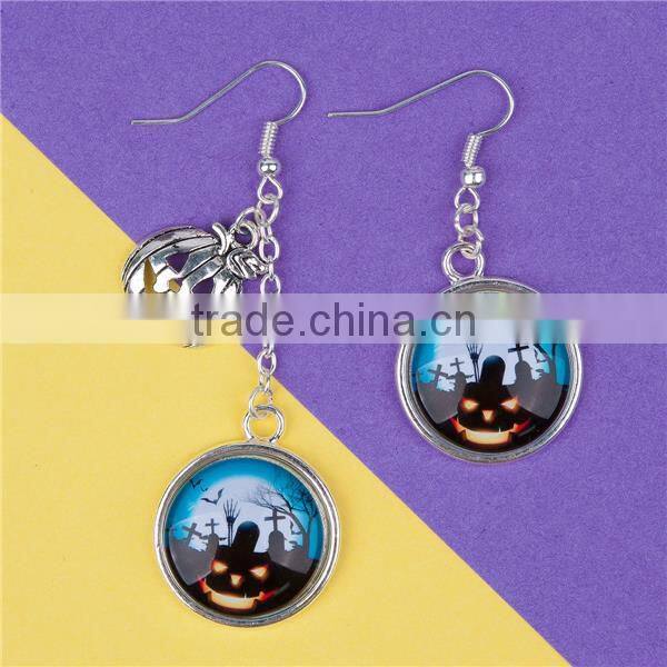 Resin Halloween Earrings Silver Plated Pumpkin 7.1cm 5cm x2.4cm