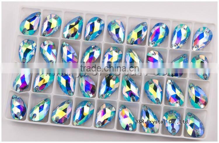 AB color flat back sew on stones for wedding dress