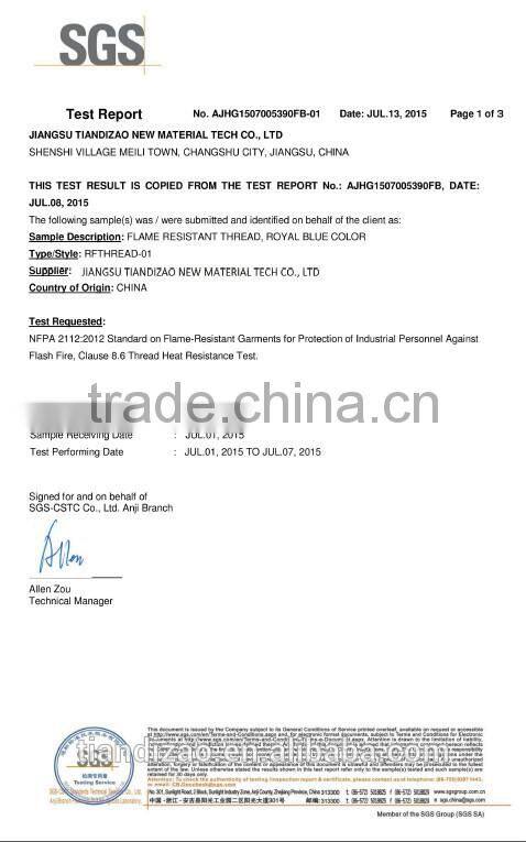 dyed meta-aramid sewing thread Ne40S/3/Fireproof sewing thread/fireStop aramid thread