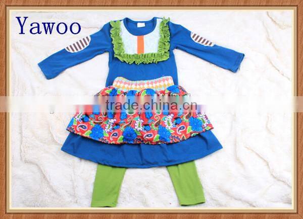 2015 baby clothes turkey 3pcs skirt wholesale kids clothing winter tee w pants bib wholesale children's boutique clothing sets