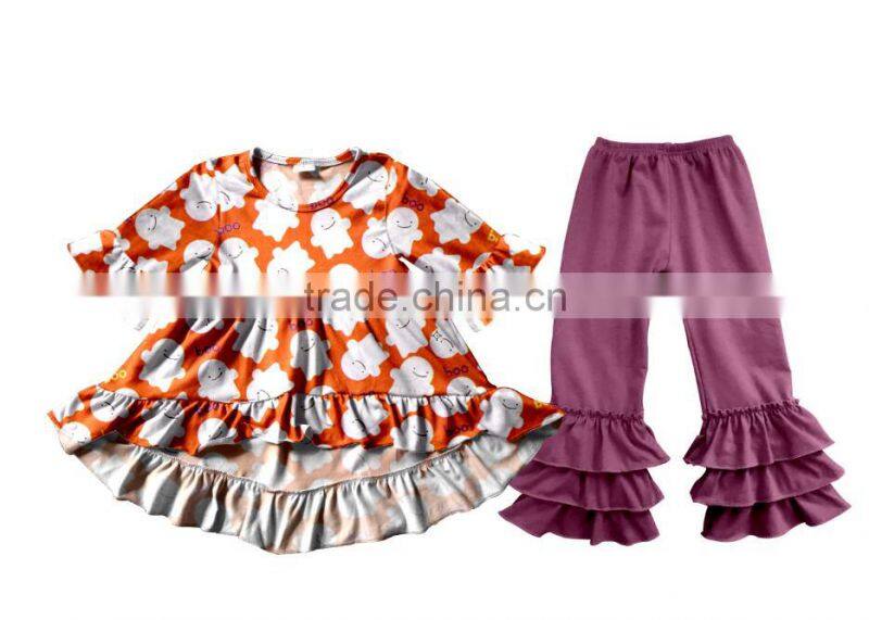 2017 New Style Halloween Holiday Clothes Sets Pumpkin Remake Frock Designs Baby Girl Boutique Clothing Sets