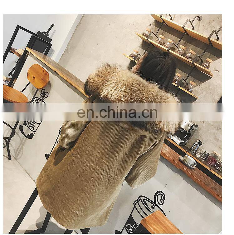 New Arrival Women Monochromatic Jackets and Winter Coats With Corduroy Fabric