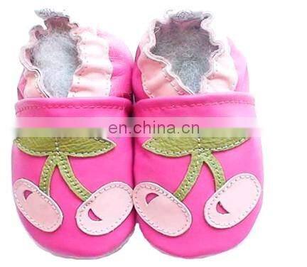 Newborn Baby Shoes Cow Leather Soft Sole Loafers Hot Pink Cherry Pattern
