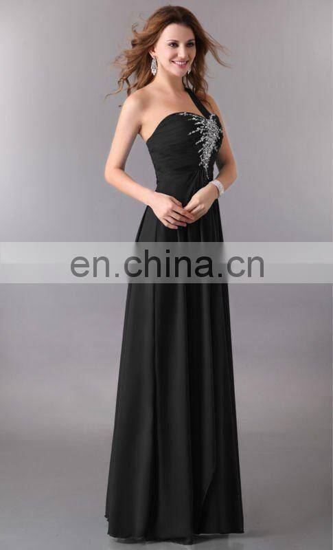 2015 New Arrivals Embroidery Beaded Elegant Black One Shoulder Designer Evening Dresses CL3120-1