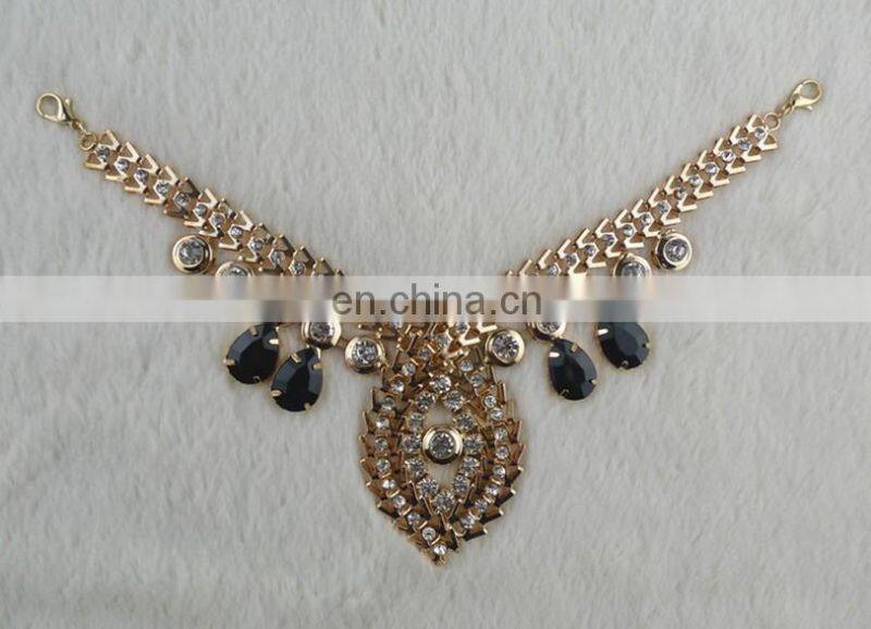jewelry handmade high quality decoration for collars sparkle rhinestone crystal gold necklace for collar