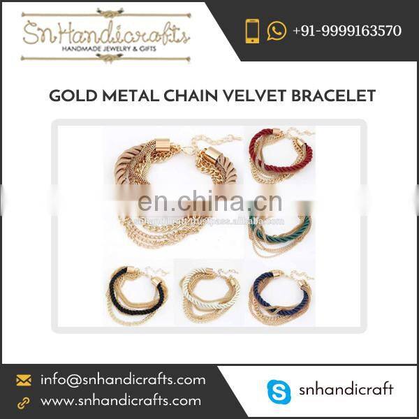 Trendy Gorgeous Fancy Gold Metal Chain Velvet Bracelet
